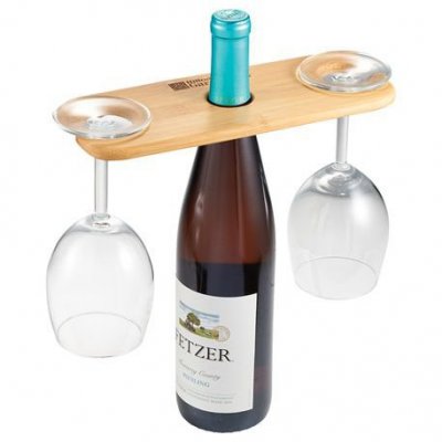 Bamboo Wine Bottle and Glasses Valet