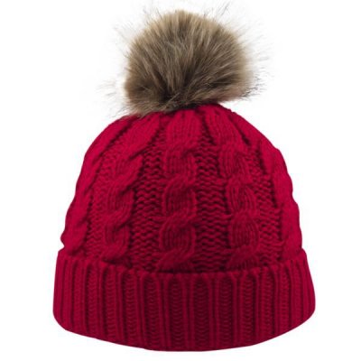 Cable Knit Beanie With Faux Fur Pom