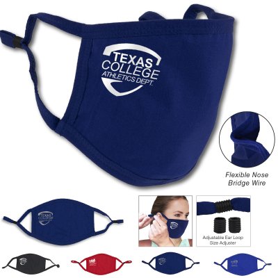 3-Ply 95% Cotton Facemask with Nose Bridge Wire and Ear Loop Size Adjusters